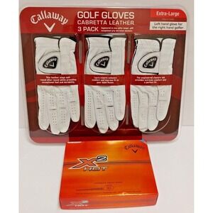 Callaway XL Cabretta Leather 3-Pack Left Hand Golf Gloves & 1 Dozen X2Hot Balls
